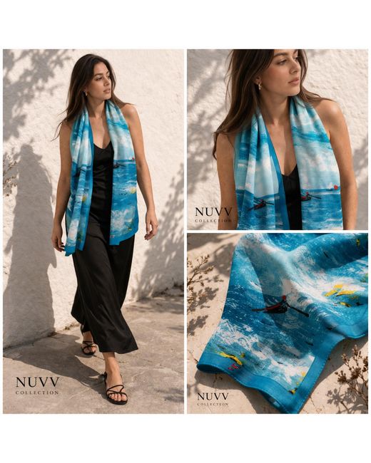 Nuvv Collection Blue Ocean Art Silk Scarf