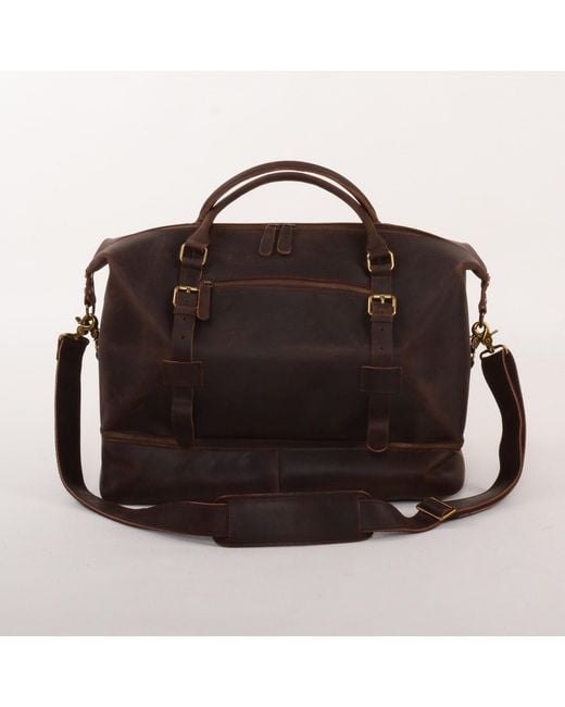 Touri Brown Genuine Leather Holdall Weekender With Extra Compartment for men