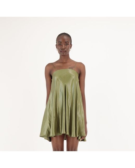 Úchè Green Satin Slip Dress With Pockets