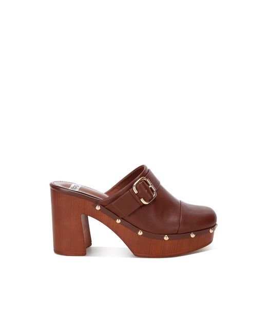 Rag & Co Brown Octave Closed Square Toe Heel Mules
