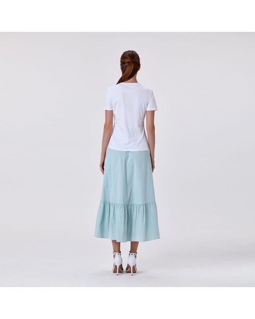 Smart and Joy White Cotton Midi Skirt With Ruffles