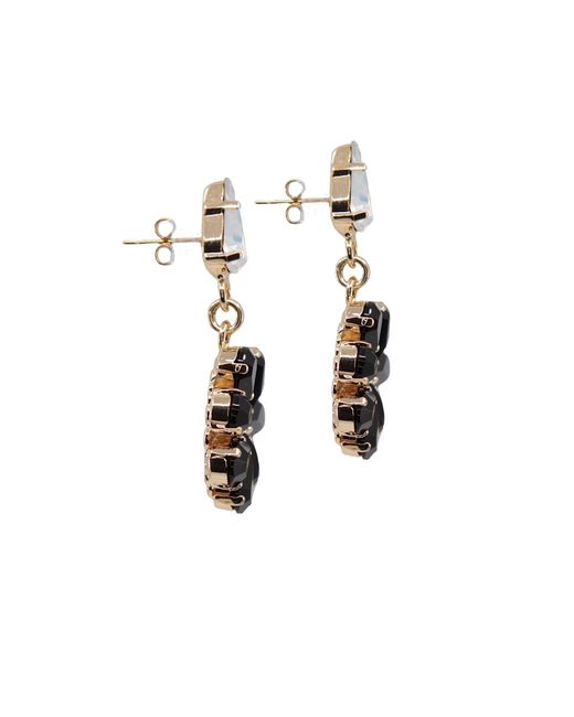 DAMAPREZIOSA Black Daisy Pendant Earrings With Crystal Drops