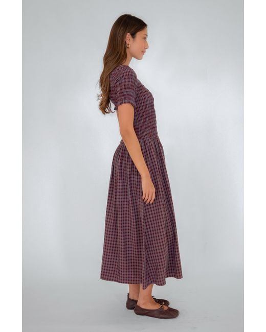 Amy Lynn Purple Beatrix Smocked Grape Plaid Midi Dress