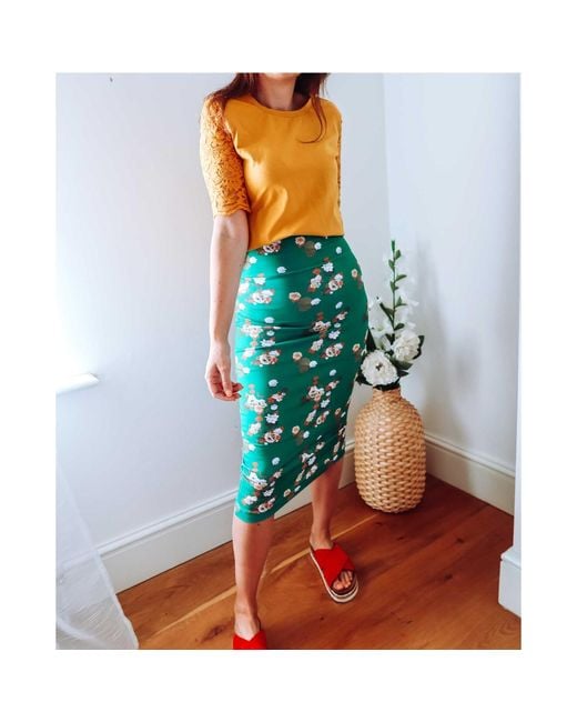 Sophie Cameron Davies Green Floral Midi Jersey Skirt