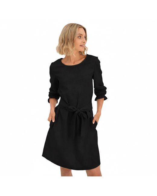 LeMuse Black Emma — Stonewashed Linen Dress With Pockets & Tie Belt