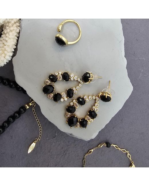 Farra Metallic Teardrop Shaped Obsidian Statement Earrings