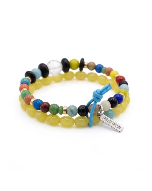 Jaredjamin Blue Elio Repurposed Glass Bead Bracelet Set for men