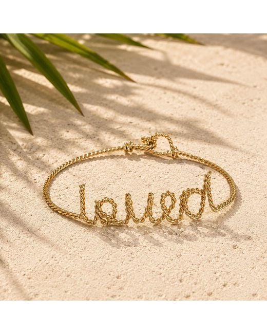 Rare Matters Jewelry Metallic Loved Script Hand Wired Brass Bracelet