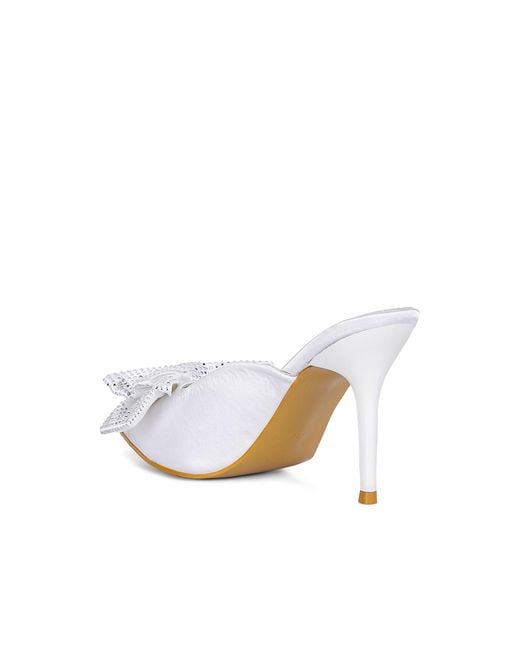 Rag & Co White Elisda Embellished Bow High Heel Mules