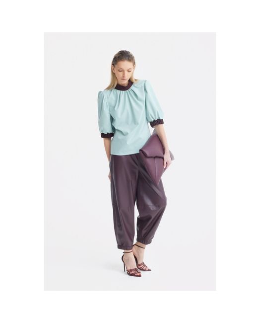 Julia Allert Blue Textured Short Sleeve Blouse