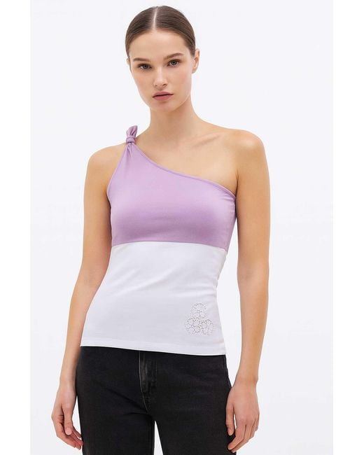 Conquista Purple Asymmetric One-Shoulder Jersey Top