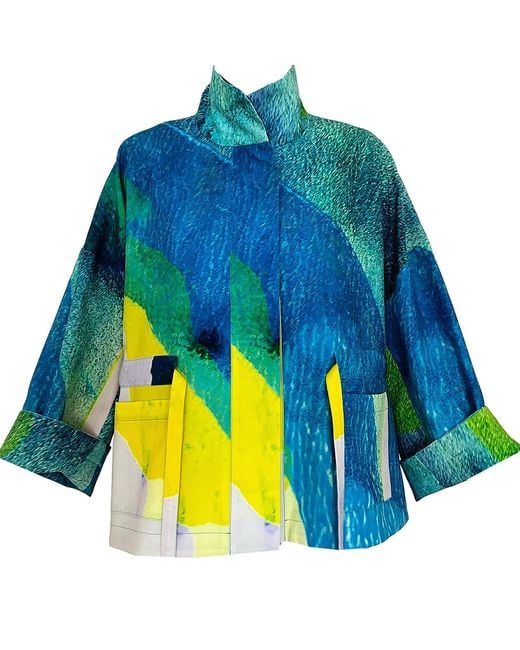 Maxjenny Blue Square Boxy Jacket Print Turquise