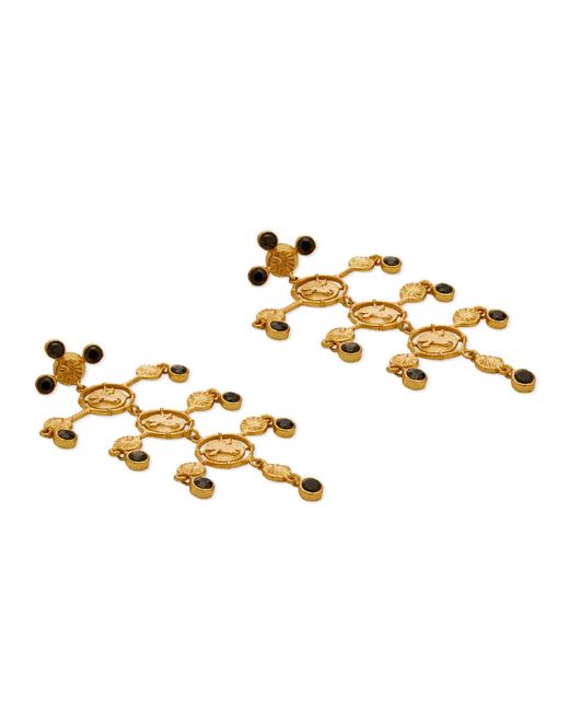 Dhwani Bansal Metallic Inka Chandelier Earrings With Onyx Glass Gems