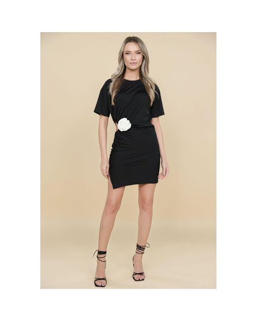 ROSERRY Black Carmen Mini Dress With Fixed Rosette Detail