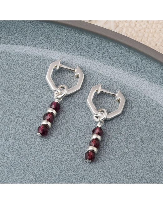 Nellou Jewellery White Linear Huggie Birthstone Earrings January Sterling