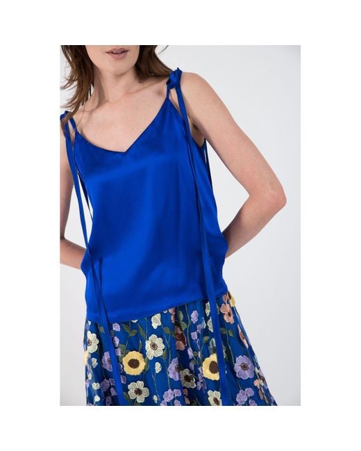 IZABELA MANDOIU Blue Silk Top With Adjustable Straps