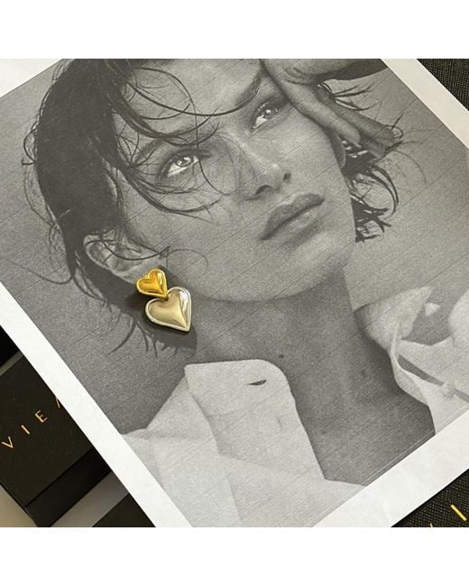 VIEA Metallic Sadie Two Tone Statement Heart Shaped Earrings