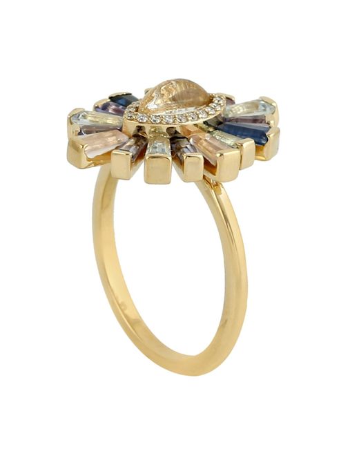 Artisan Metallic 18k Yellow Gold With Pave Diamond & Baguette Cut Multi Gemstone Eye Design Cocktail Ring