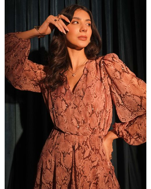 Rose & Nancy Red Mali Pretty Snake Print Maxi Dress