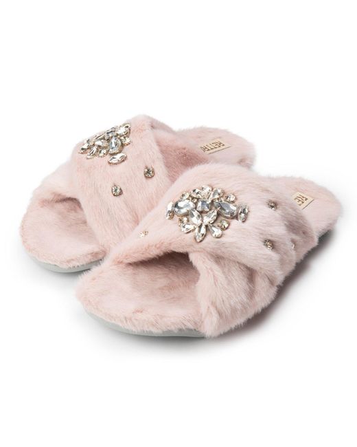 Rettrose Pink Audrey Dusky Luxury Plush Diamanté Embellished Handmade Slipper