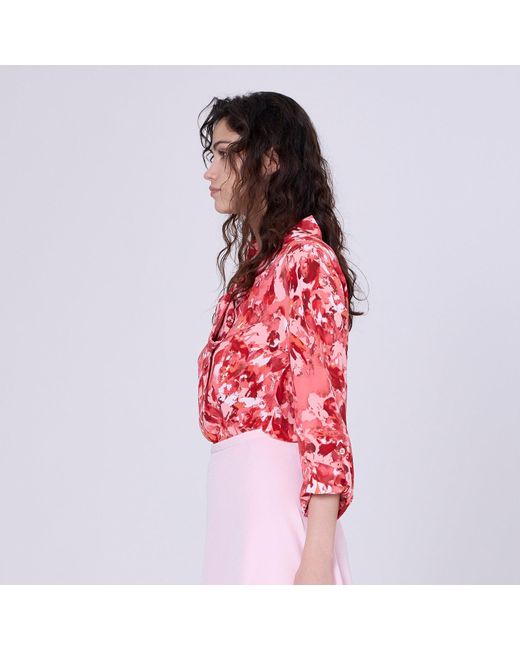 Smart and Joy Red Ascot-Tie Blouse And Abstract Print