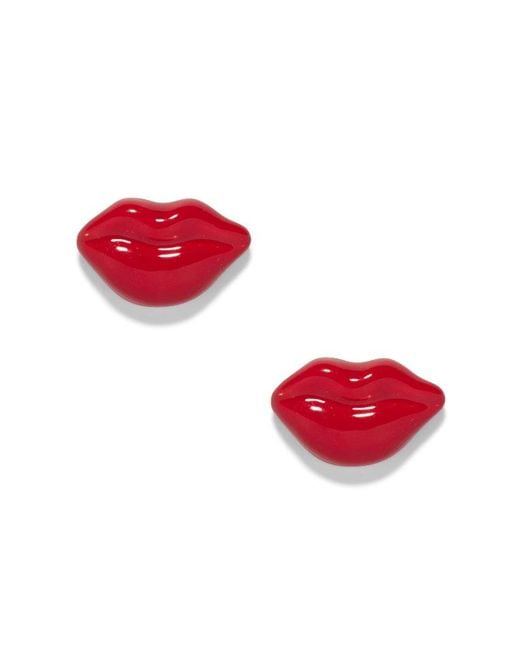 The Pink Reef Red Hand-Painted Kiss Kiss Lips Stud & Necklace Set