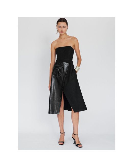 Mirimalist Black Savile Strapless Midi Dress