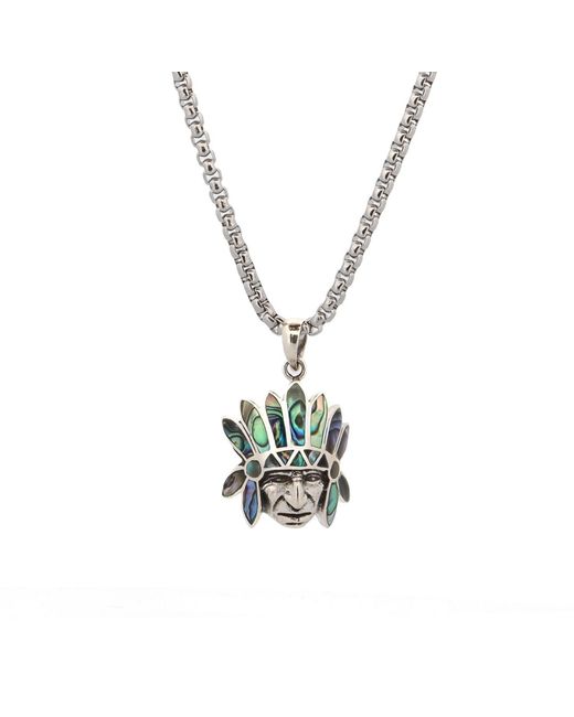 Ebru Jewelry Metallic Mystic Pearl Inlay Chief Pendant Necklace for men