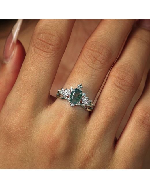 Azura Jewelry New York Green Petal Mist Moss Agate Ring Vermeil