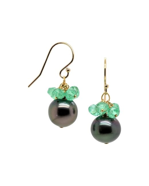 Lori Kaplan Design Green Tahitian Pearl With Opal Cluster Earrings