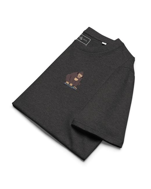 Anchor and Crew Black Heather D J Monkey Organic Cotton Embroidered T-Shirt for men