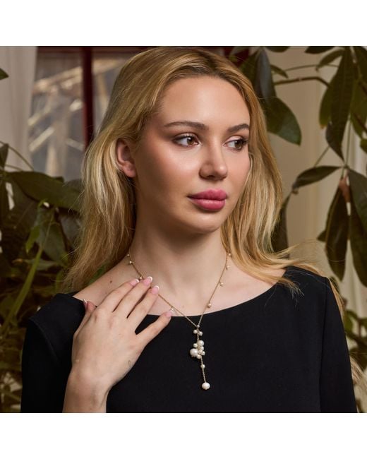 Corina Mardari Jewelry Metallic Lariat Pearl Filled Handmade Necklace