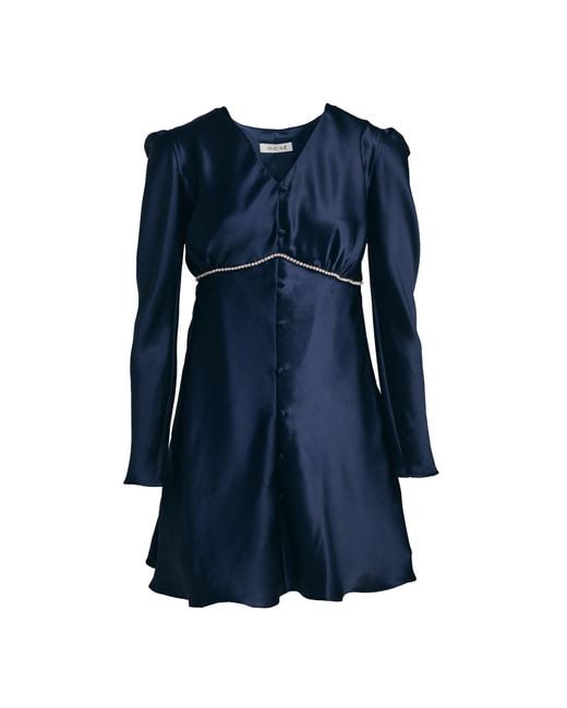 MIONÈ Blue Mini Silk Dress With Diamond Detail