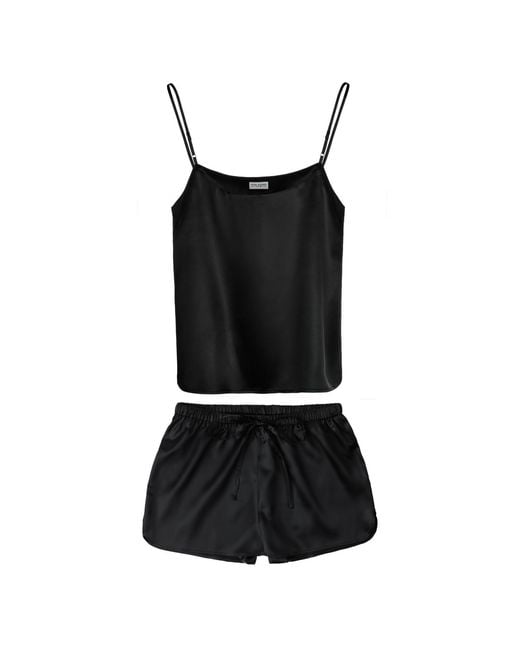 Silk Works Black Mulberry Silk Cami & Shorts Pyjama Set