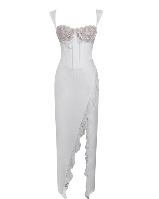Miss Circle New York White Freddie Lace Satin Maxi Corset Dress