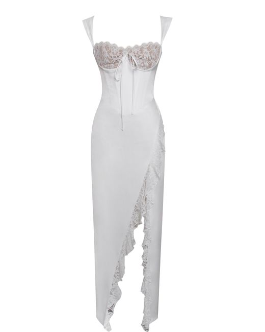 Miss Circle New York White Freddie Lace Satin Maxi Corset Dress