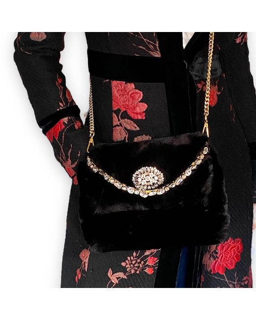DAMAPREZIOSA Black Victoria Jeweled Handle Bag – Vegan Fur