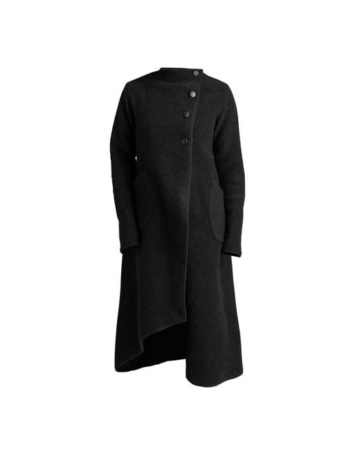 Nikka Place Black Wool Asymmetrical Wrap Cardigan Coat With Buttons And Pockets