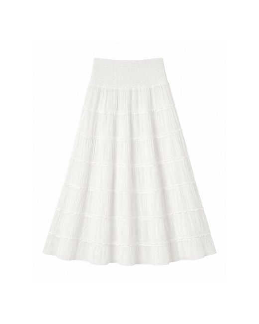 Yumi' White Double Cotton Tiered Boho Maxi Skirt