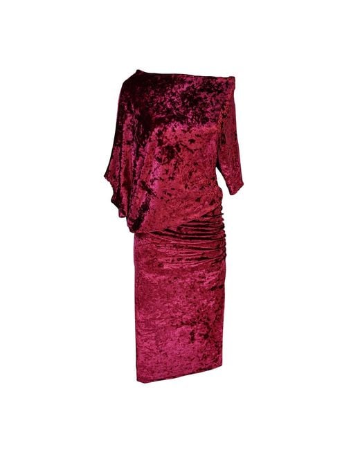 Jennafer Grace Red Bordeaux Crushed Velvet Angle Dress