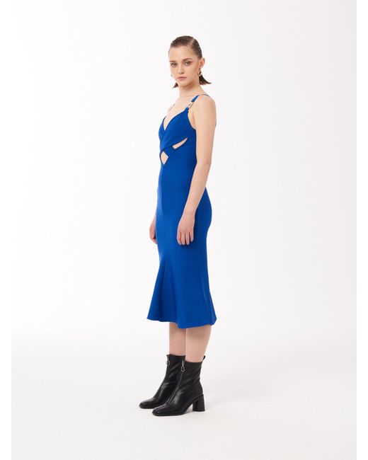 Sour Figs Blue Stretch Jersey Cut-Out Bandage Midi Dress