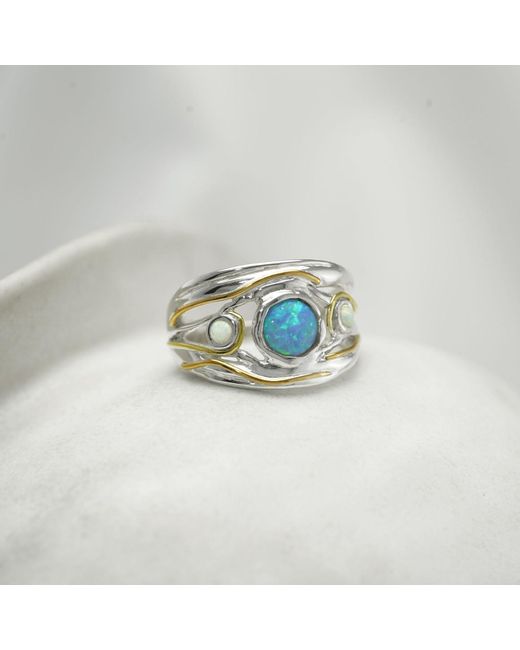 Isla Silver Blue Opal Trio Statement Ring