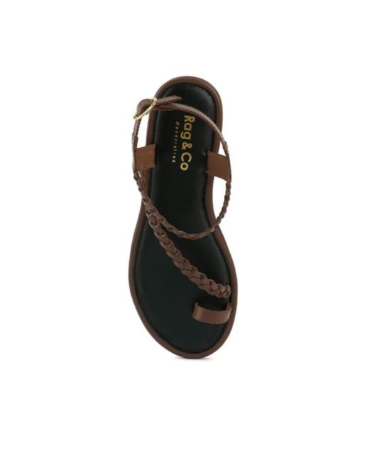Rag & Co Brown Stallone Tan Braided Flat Sandals By Rag & Co