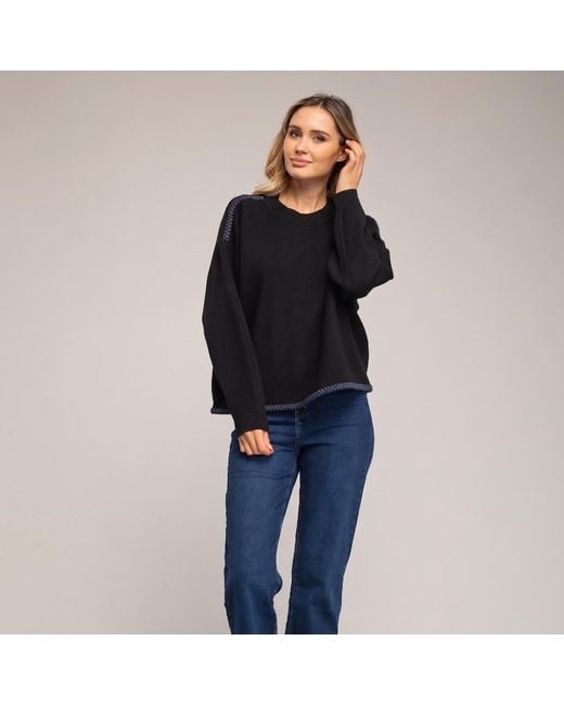 Tantra Spain Sl Black Oversized Knit Sweater With Topstitching Detail On Hem And Shoulders