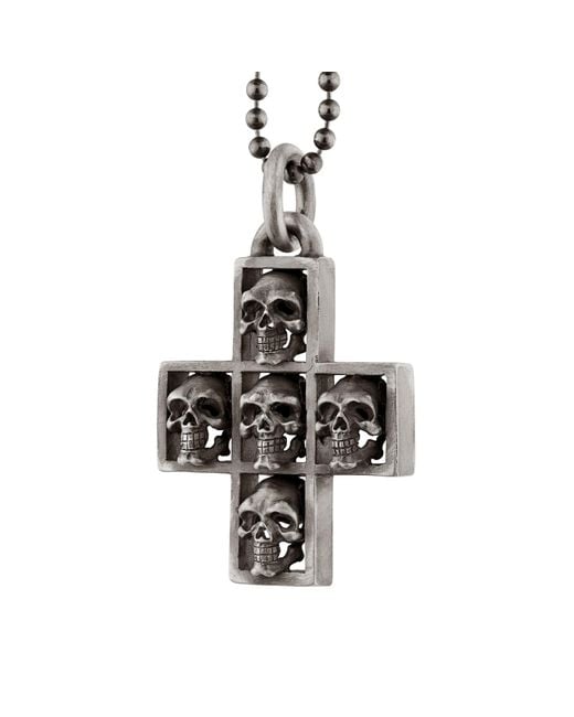 Snake Bones Black Multi Skull Cross Sterling Pendant Necklace for men