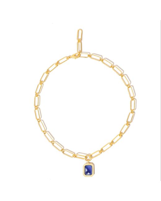 Lila Rasa Metallic Paperclip Chain Rectangular Sapphire Crystal