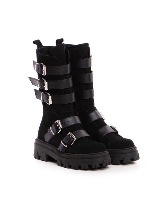 The 5Th Element Black Jagger Buckled Suede Combat Boot