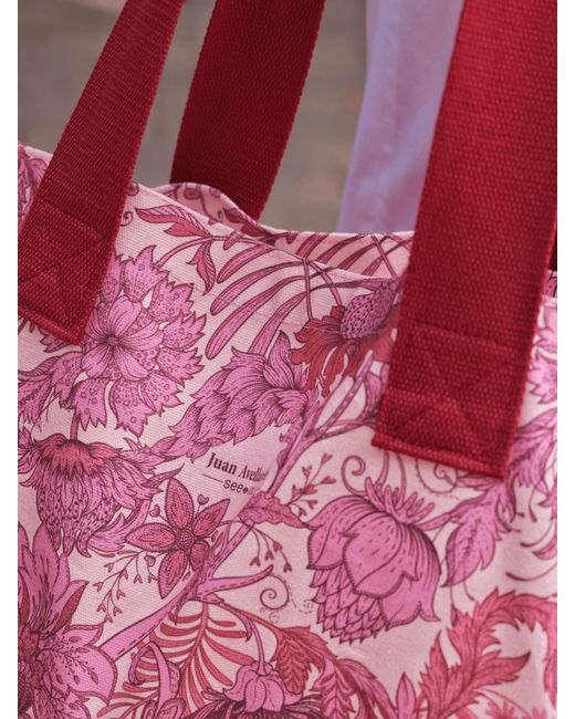 Juan Avellaneda X Seeiou Pink Tote Bag With Iconic Print