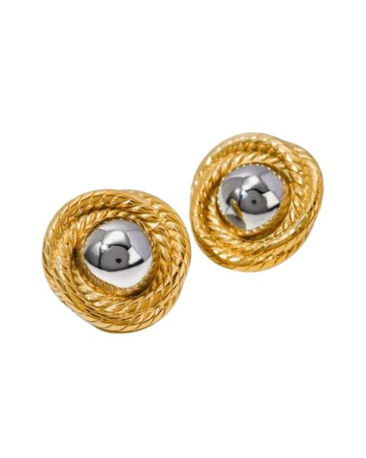 Nazzar Metallic Two-Tone Rope Round Vintage Earrings