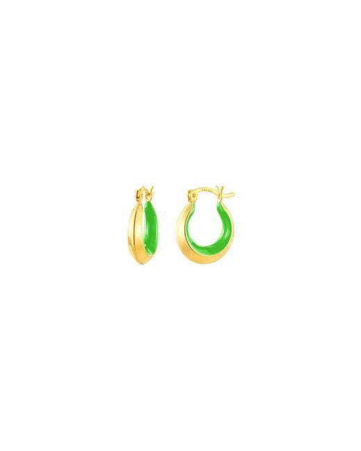 Gold & Honey Petite Slope Huggie Hoops With Neon Green Enamel